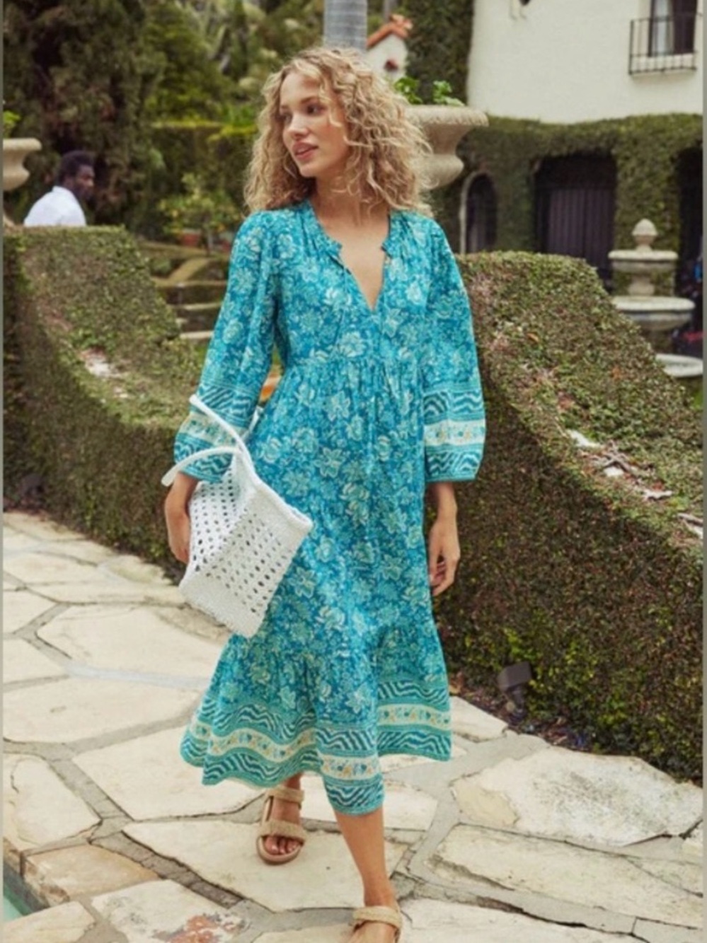Tuckernuck palmetto bouquet long sleeve salty paloma caftan dress medium